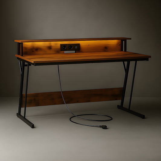 Bureau avec Prise Intégrée marron | Desk-Elite