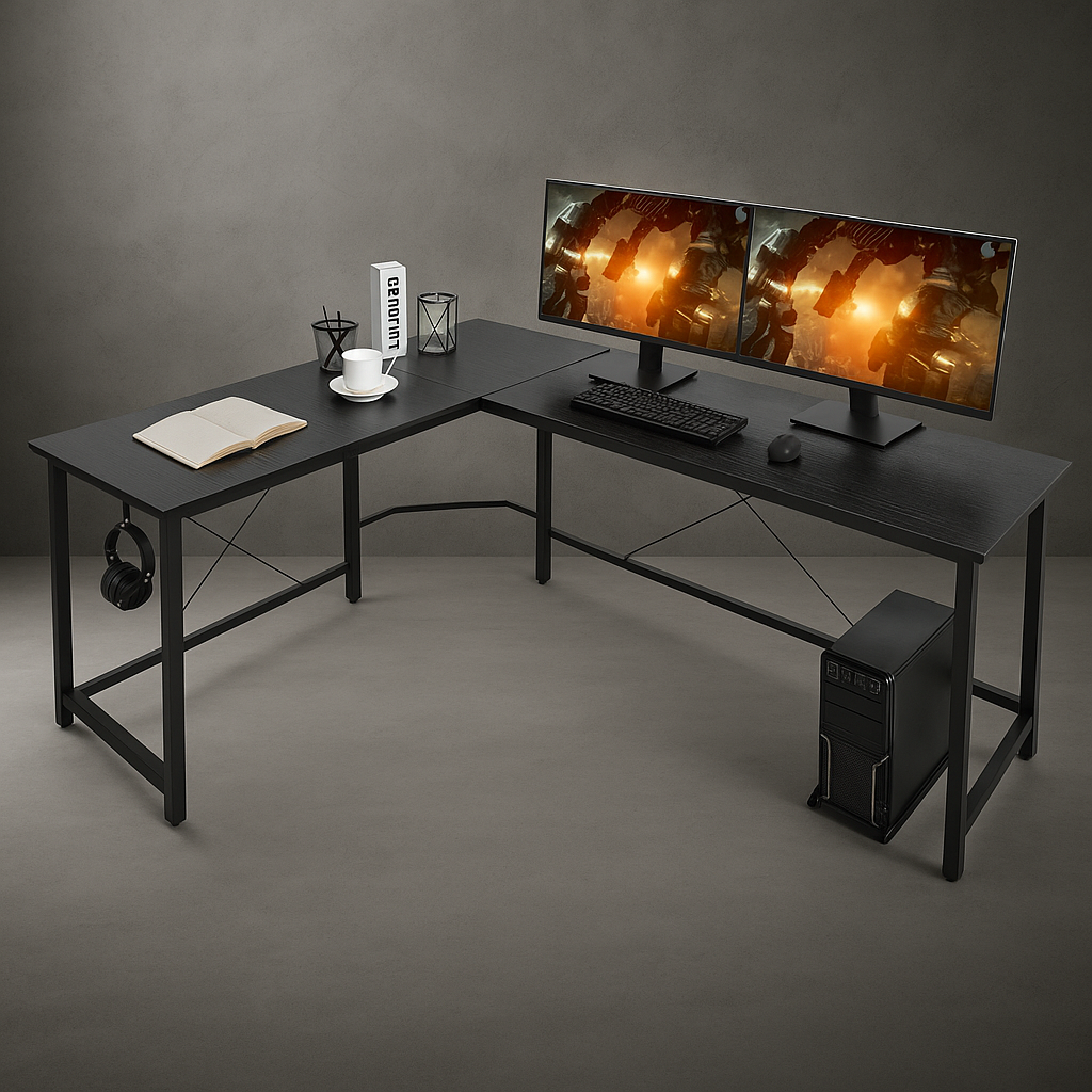 Bureau d’Angle Professionnel Noir | Desk-Elite